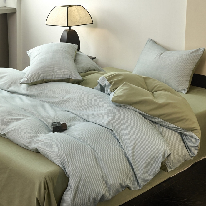 91家纺网 家纺一手货源 找家纺 雅居纺家纺 2025新款简约款全棉磨毛四件套 宁静-绿条