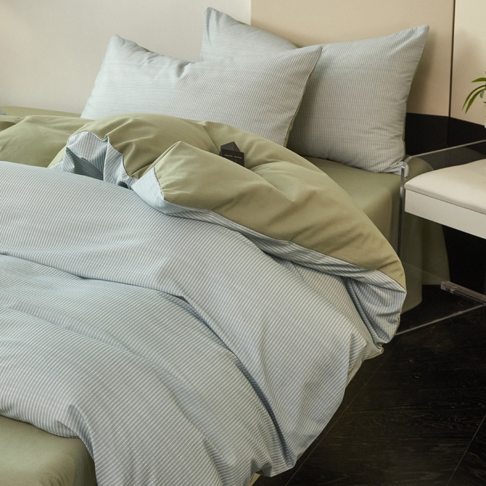 91家纺网 家纺一手货源 找家纺 雅居纺家纺 2025新款简约款全棉磨毛四件套 宁静-绿条