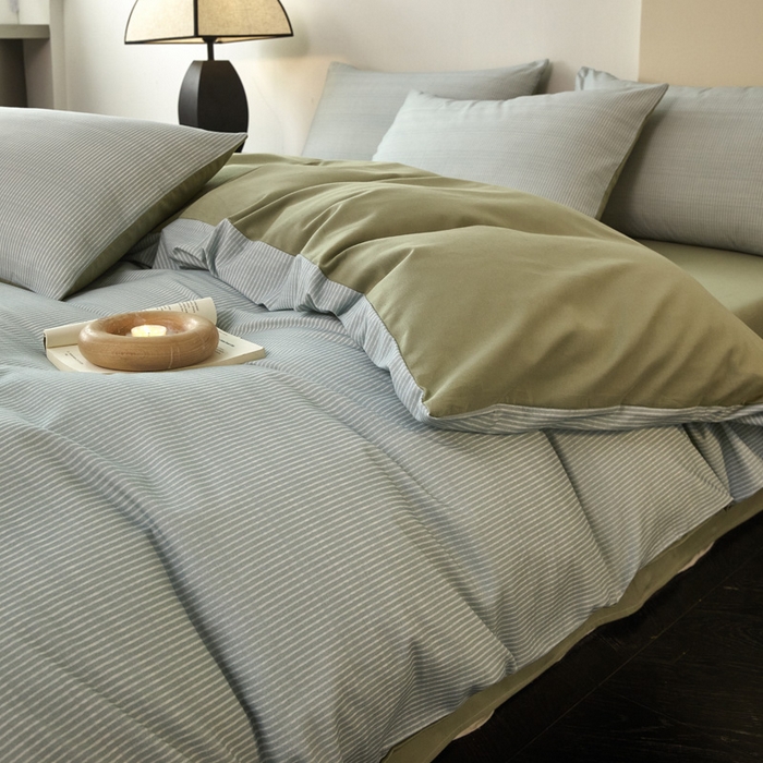91家纺网 家纺一手货源 找家纺 雅居纺家纺 2025新款简约款全棉磨毛四件套 宁静-绿条