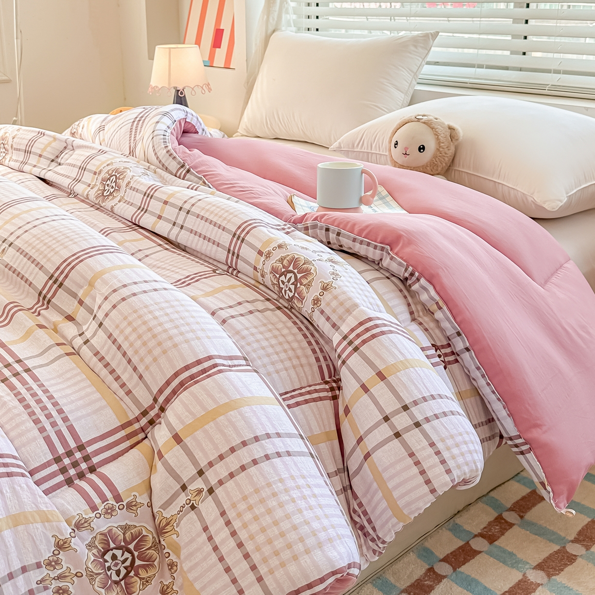 91家纺网 家纺一手货源 找家纺 好欣怡家纺 2025新款A类水洗棉冬被大豆纤维学生四季被子被芯跨境直播（提供买家秀质检报告） 格韵