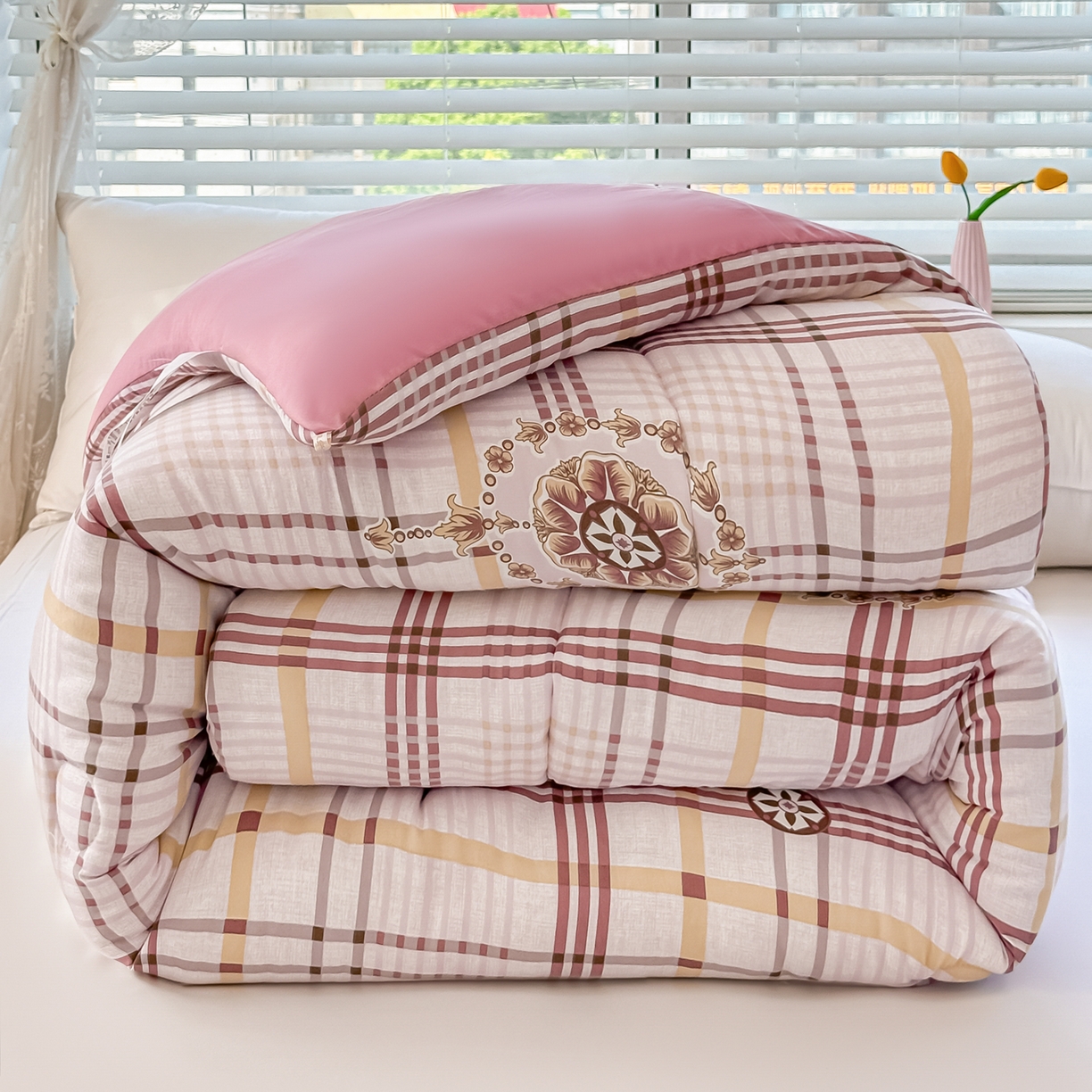 91家纺网 家纺一手货源 找家纺 好欣怡家纺 2025新款A类水洗棉冬被大豆纤维学生四季被子被芯跨境直播（提供买家秀质检报告） 格韵