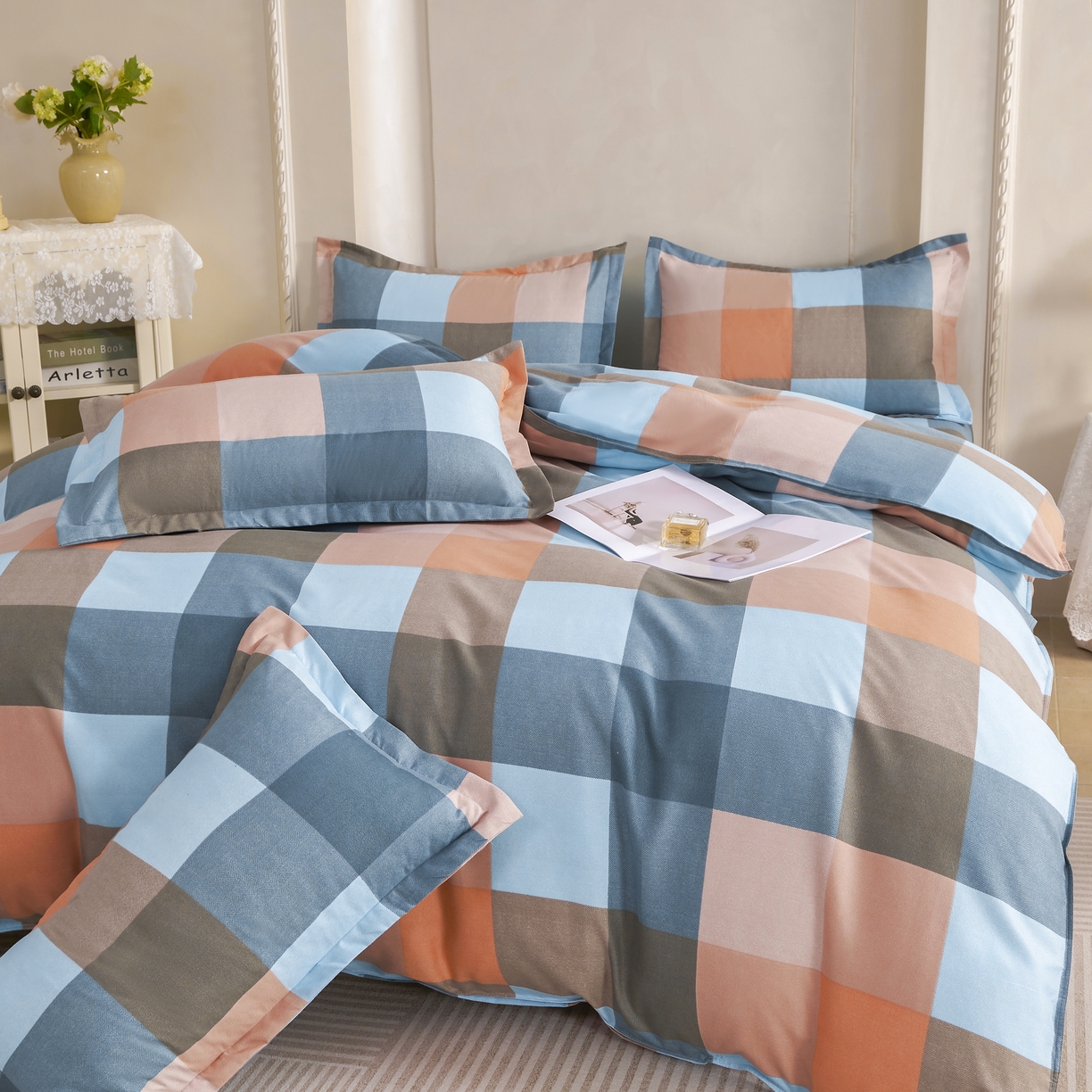 91家纺网 家纺一手货源 找家纺 鑫缘2025直播爆款印花植物羊绒加厚磨毛四件套1.2米学生三件套 千趣格