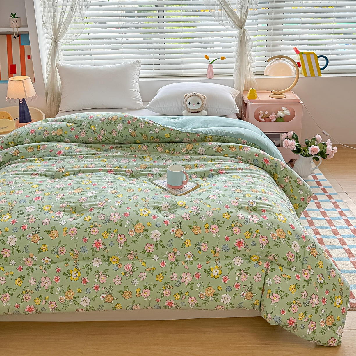 91家纺网 家纺一手货源 找家纺 好欣怡家纺 2025新款A类水洗棉冬被大豆纤维学生四季被子被芯跨境直播（提供买家秀质检报告） 花丛间