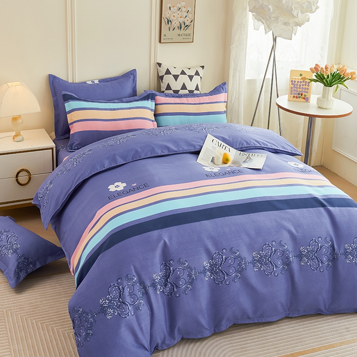 91家纺网 家纺一手货源 找家纺 鑫缘2025直播爆款印花植物羊绒加厚磨毛四件套1.2米学生三件套 轻轻蜜语