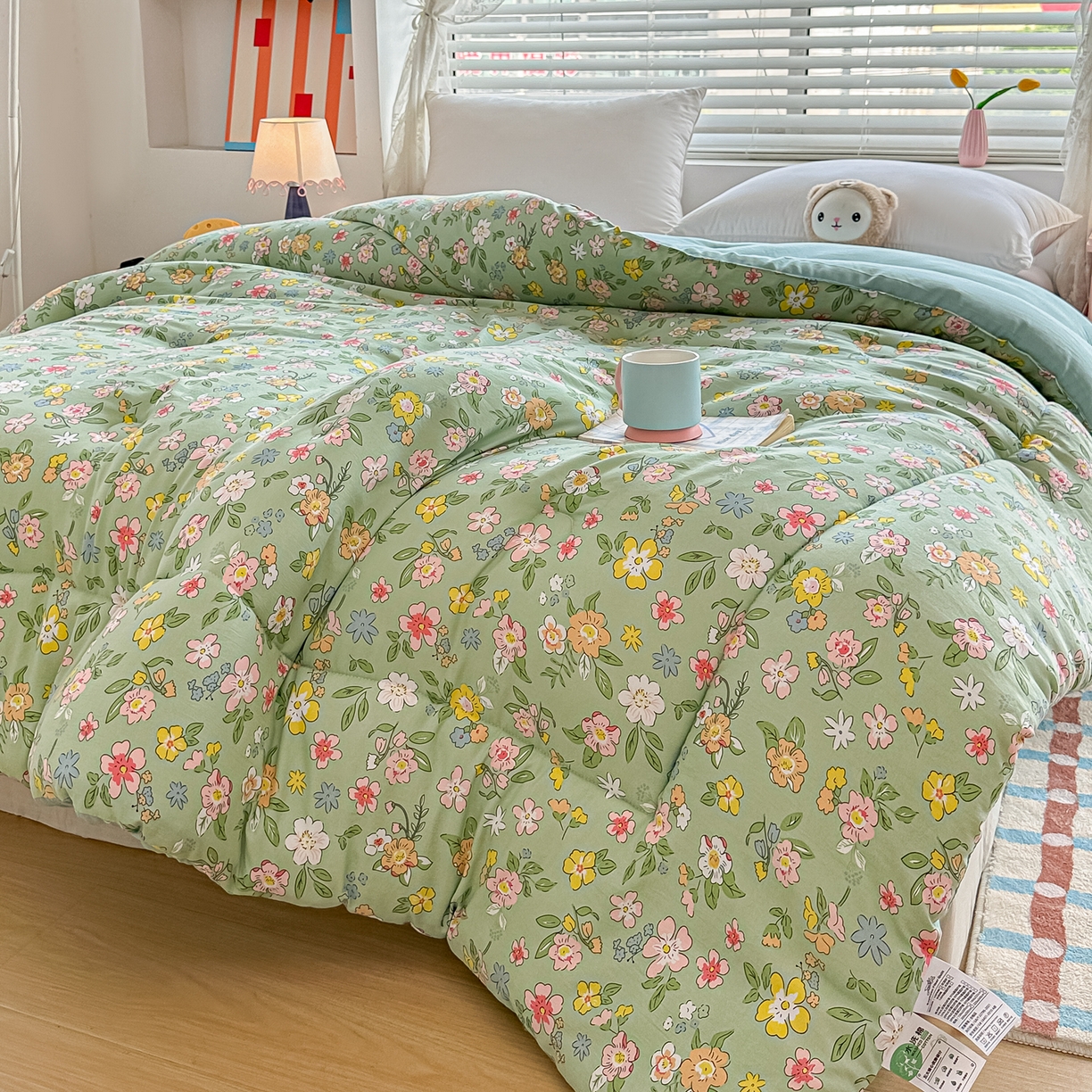 91家纺网 家纺一手货源 找家纺 好欣怡家纺 2025新款A类水洗棉冬被大豆纤维学生四季被子被芯跨境直播（提供买家秀质检报告） 花丛间