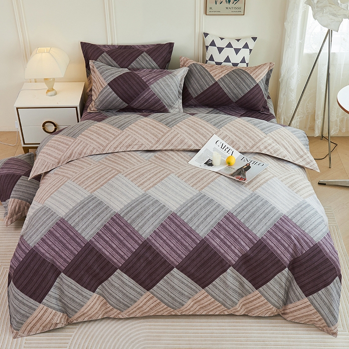 91家纺网 家纺一手货源 找家纺 鑫缘2025直播爆款印花植物羊绒加厚磨毛四件套1.2米学生三件套 幸福格