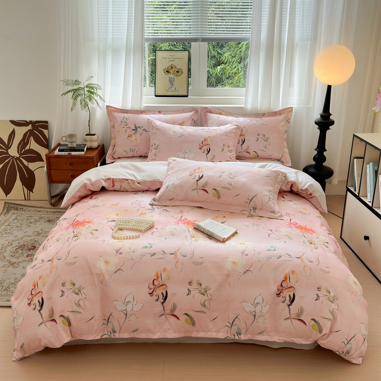 典雅家纺 2025新款A类140克秋冬加厚磨毛数码印花四件套磨毛四件套 芳颜