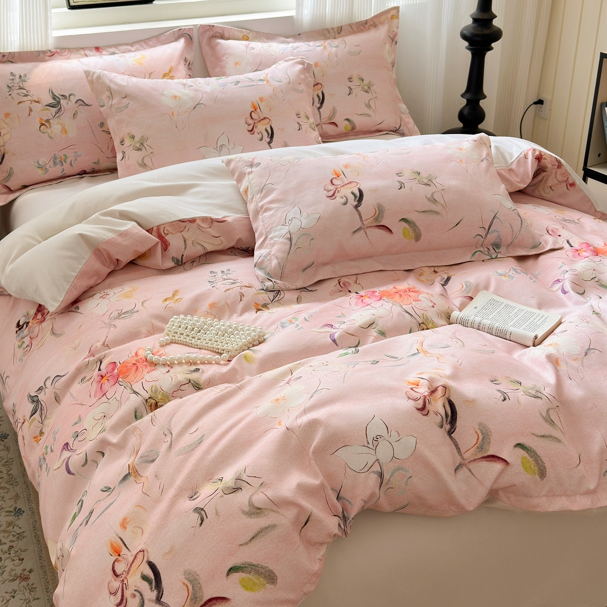 91家纺网 家纺一手货源 找家纺 典雅家纺 2025新款A类140克秋冬加厚磨毛数码印花四件套磨毛四件套 芳颜