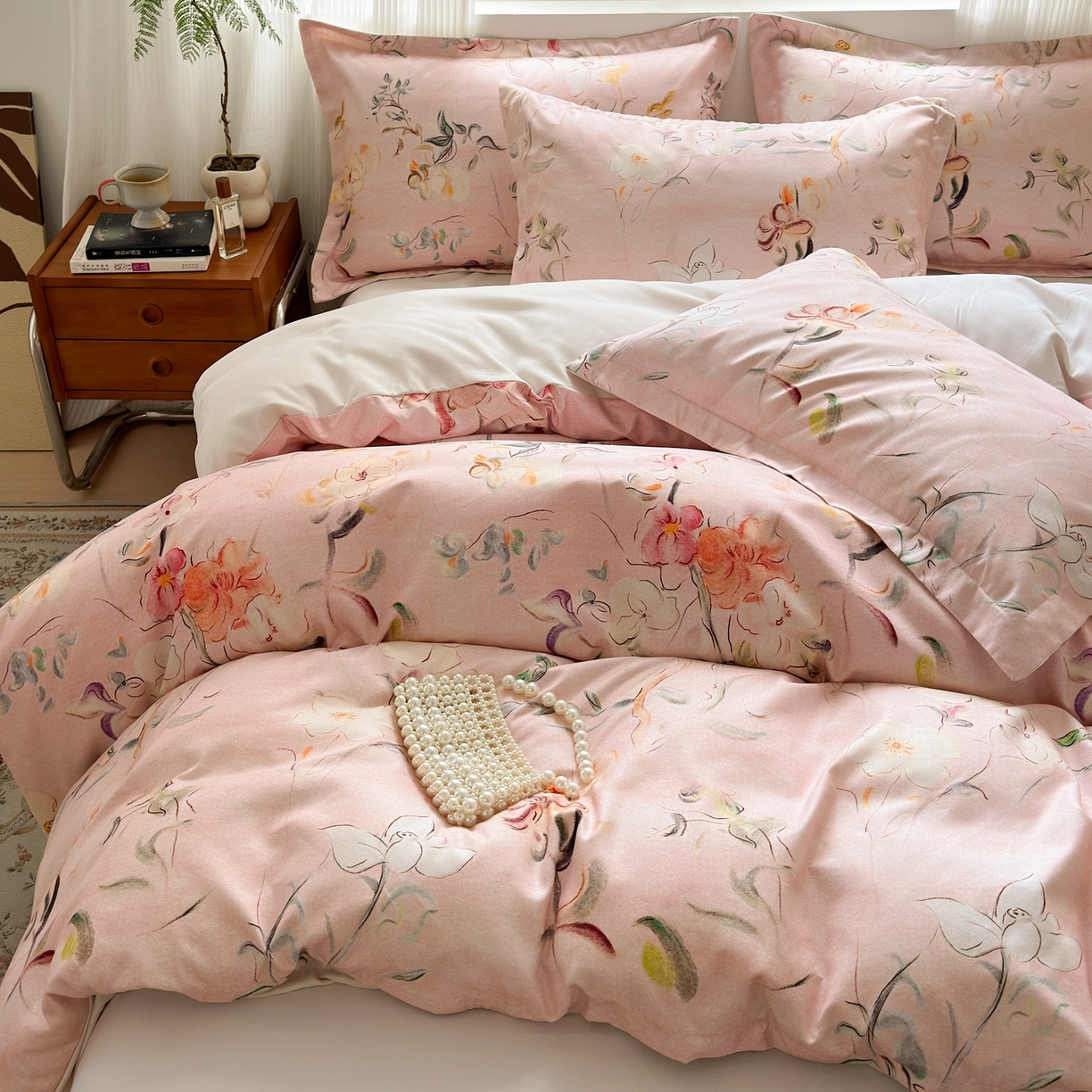 91家纺网 家纺一手货源 找家纺 典雅家纺 2025新款A类140克秋冬加厚磨毛数码印花四件套磨毛四件套 芳颜