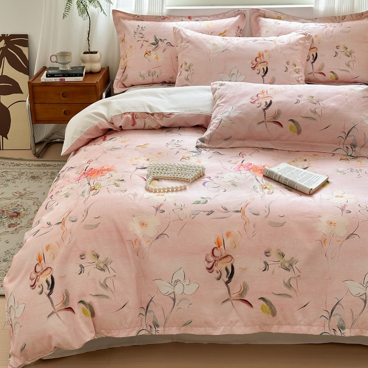 91家纺网 家纺一手货源 找家纺 典雅家纺 2025新款A类140克秋冬加厚磨毛数码印花四件套磨毛四件套 芳颜