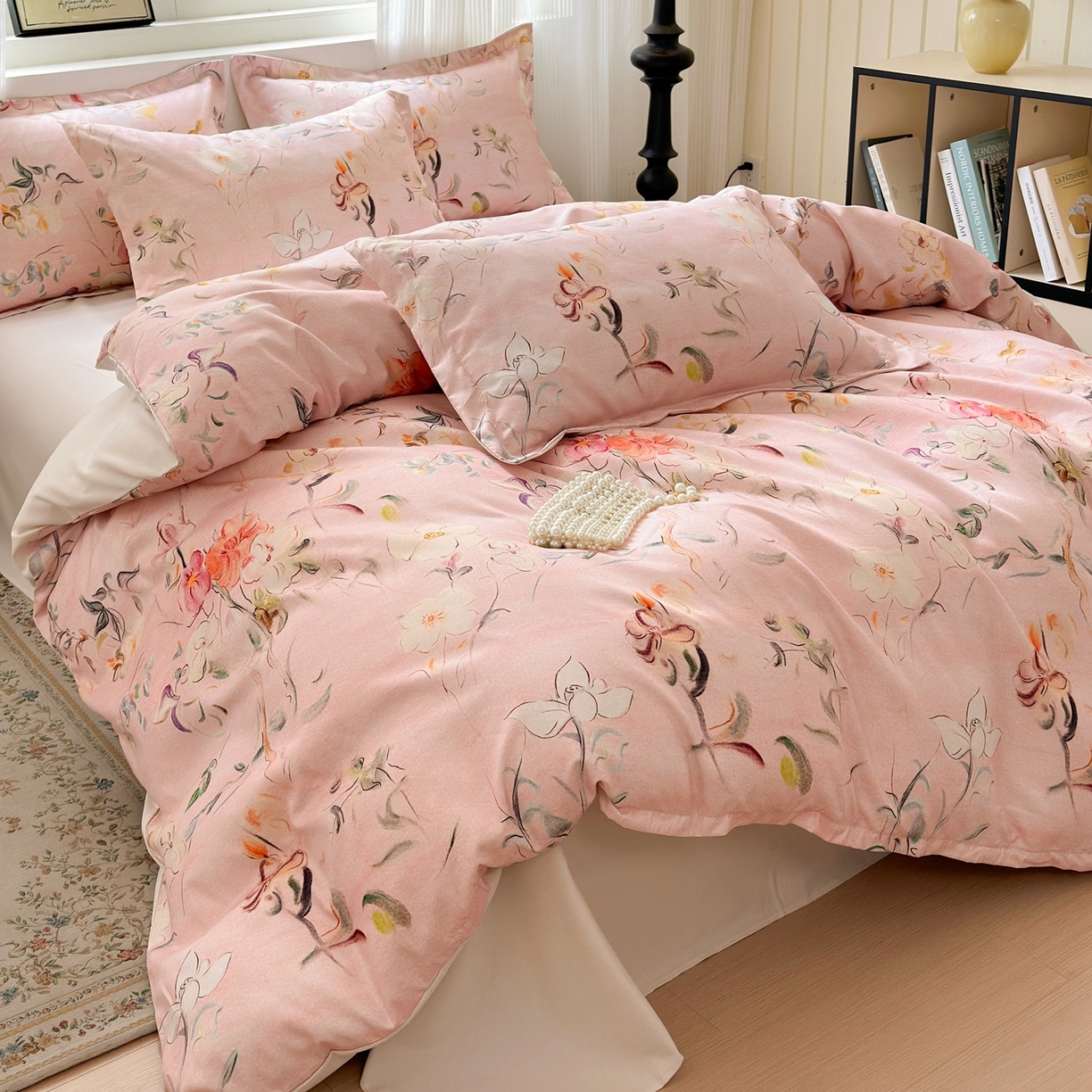 91家纺网 家纺一手货源 找家纺 典雅家纺 2025新款A类140克秋冬加厚磨毛数码印花四件套磨毛四件套 芳颜