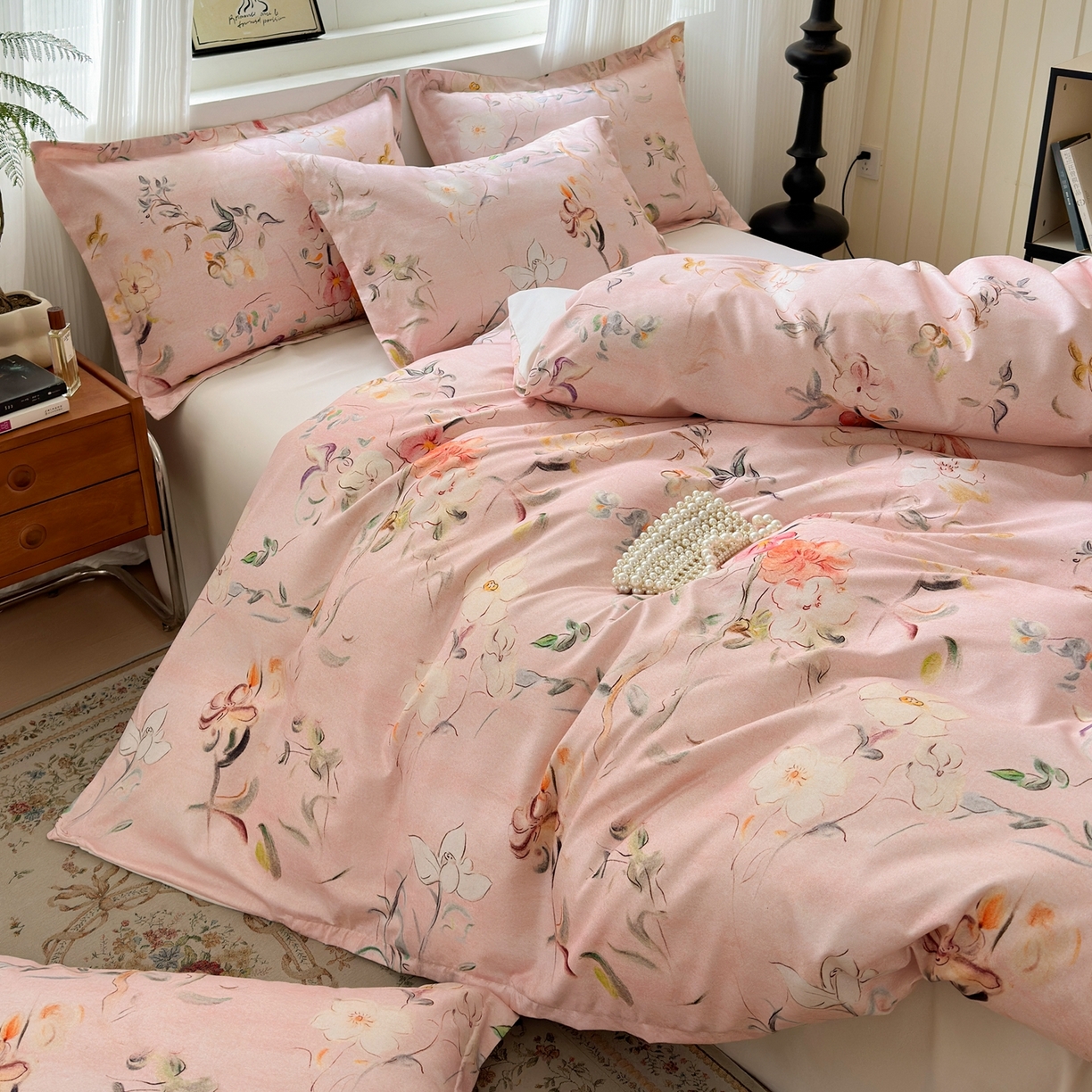 91家纺网 家纺一手货源 找家纺 典雅家纺 2025新款A类140克秋冬加厚磨毛数码印花四件套磨毛四件套 芳颜