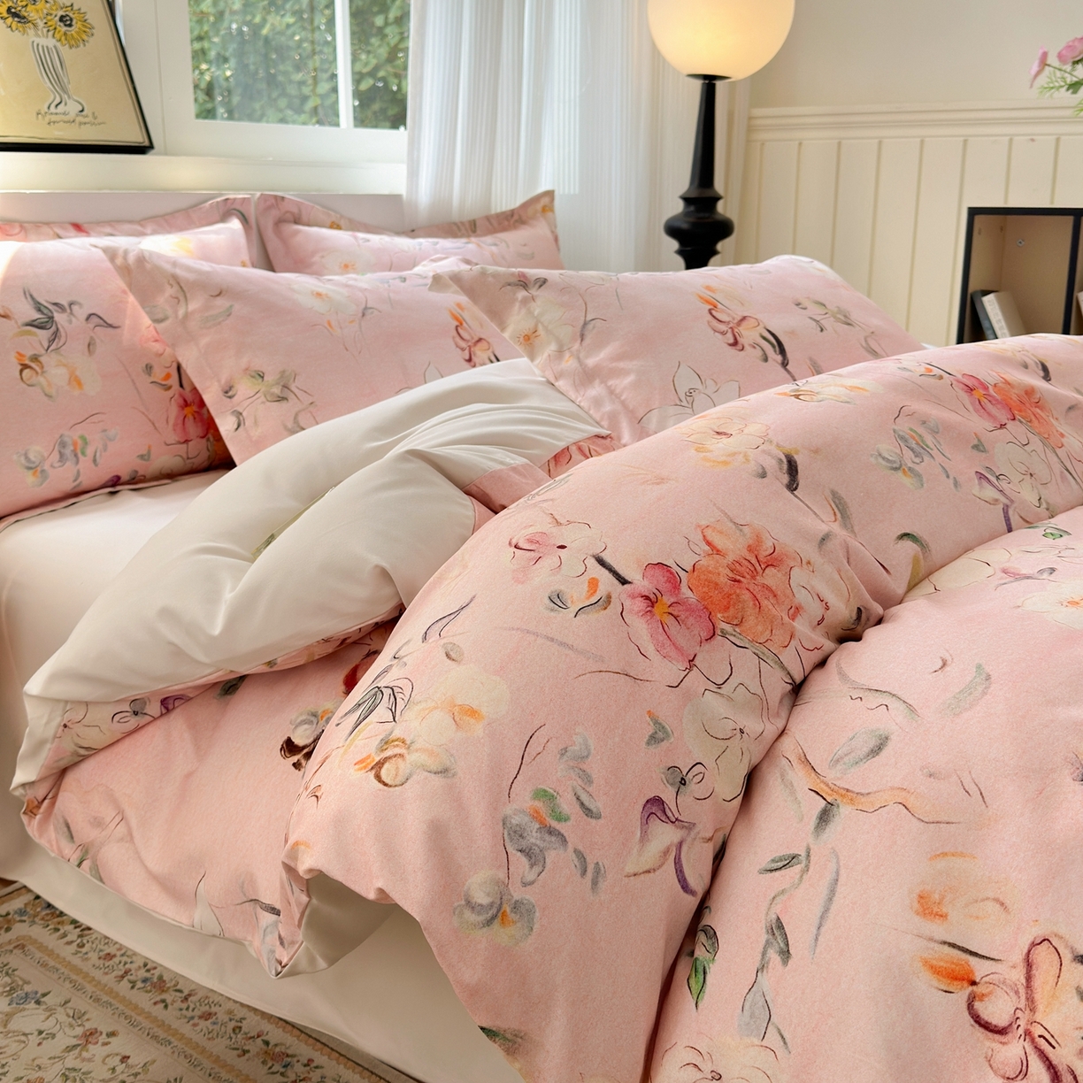 91家纺网 家纺一手货源 找家纺 典雅家纺 2025新款A类140克秋冬加厚磨毛数码印花四件套磨毛四件套 芳颜