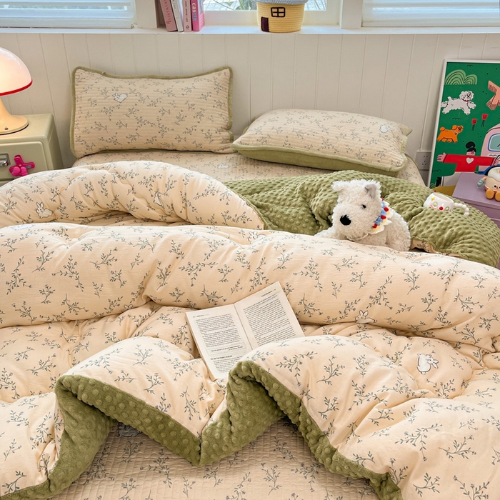 91家纺网 家纺一手货源 找家纺 铺尚美家纺 2025新款云感双层纱ins少女心可爱系加厚豆豆被床盖暖梦系列（小红书推荐） 一只兔