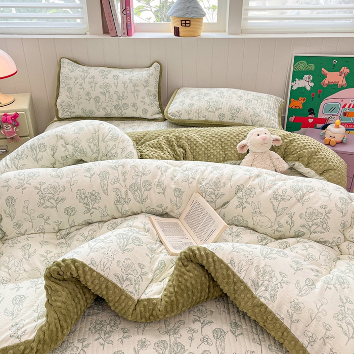 91家纺网 家纺一手货源 找家纺 铺尚美家纺 2025新款云感双层纱ins少女心可爱系加厚豆豆被床盖暖梦系列（小红书推荐） 线条兔