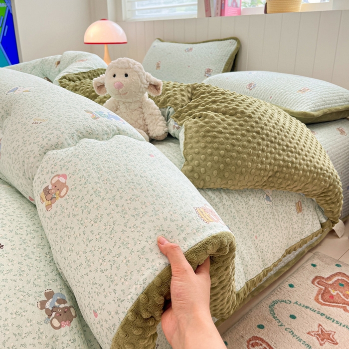 91家纺网 家纺一手货源 找家纺 铺尚美家纺 2025新款云感双层纱ins少女心可爱系加厚豆豆被床盖暖梦系列（小红书推荐） 轻松象