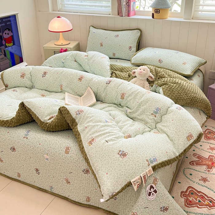 91家纺网 家纺一手货源 找家纺 铺尚美家纺 2025新款云感双层纱ins少女心可爱系加厚豆豆被床盖暖梦系列（小红书推荐） 轻松象