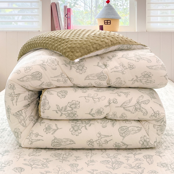 91家纺网 家纺一手货源 找家纺 铺尚美家纺 2025新款云感双层纱ins少女心可爱系加厚豆豆被床盖暖梦系列（小红书推荐） 线条兔