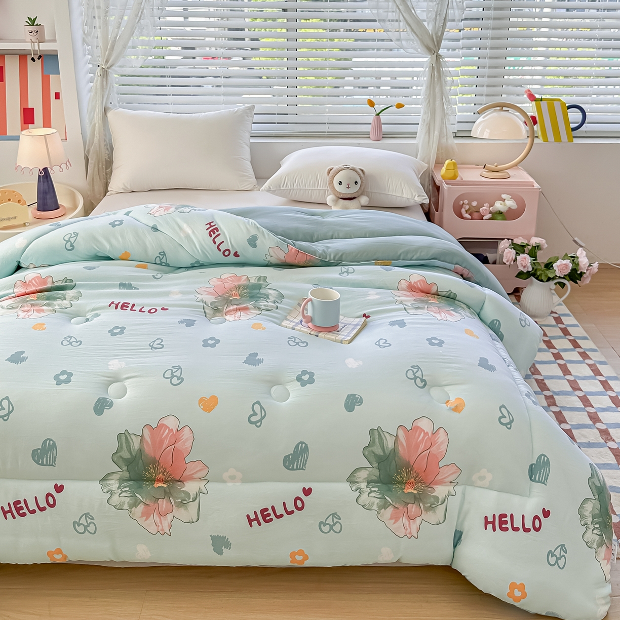 91家纺网 家纺一手货源 找家纺 好欣怡家纺 2025新款A类水洗棉冬被大豆纤维学生四季被子被芯跨境直播（提供买家秀质检报告） 花颜