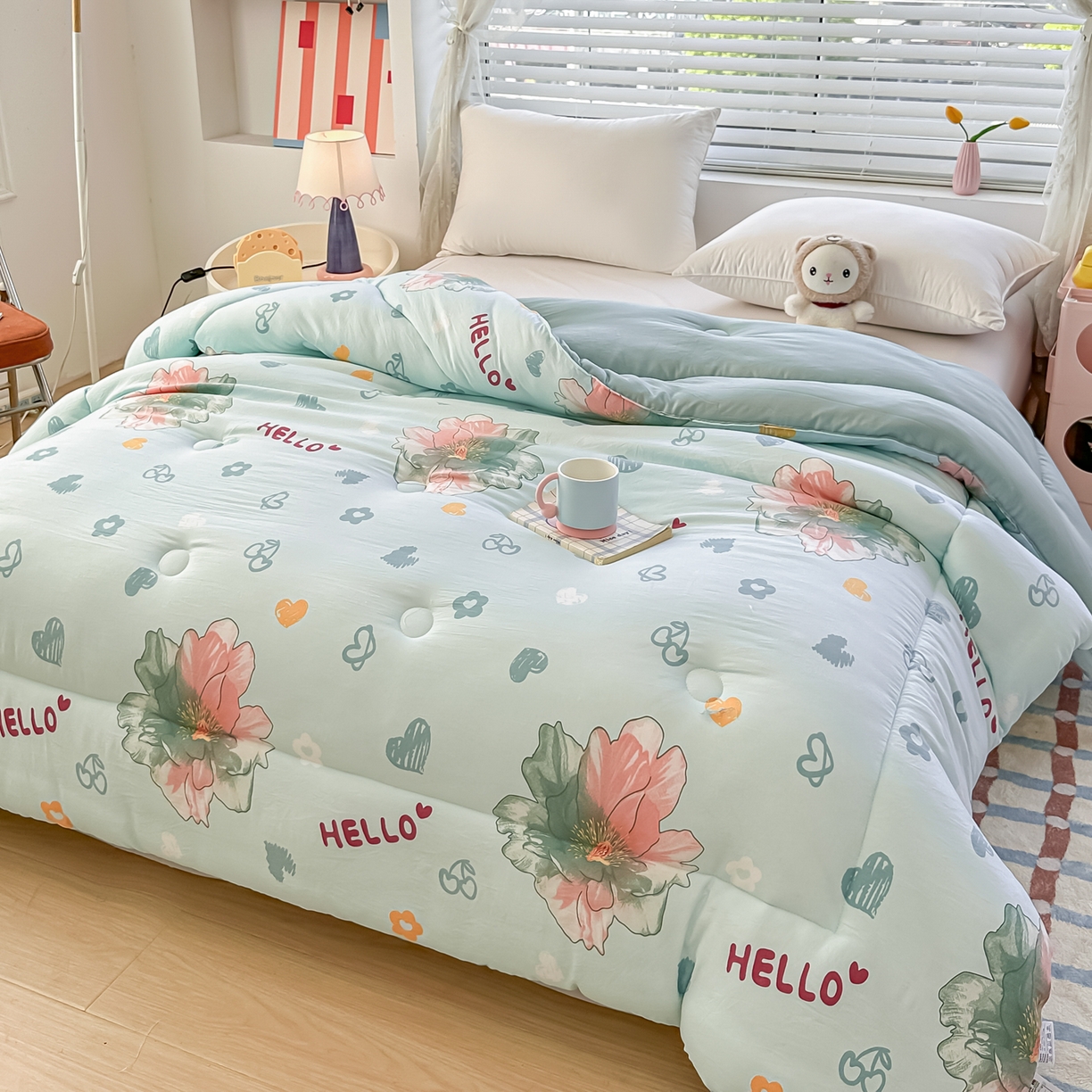 91家纺网 家纺一手货源 找家纺 好欣怡家纺 2025新款A类水洗棉冬被大豆纤维学生四季被子被芯跨境直播（提供买家秀质检报告） 花颜