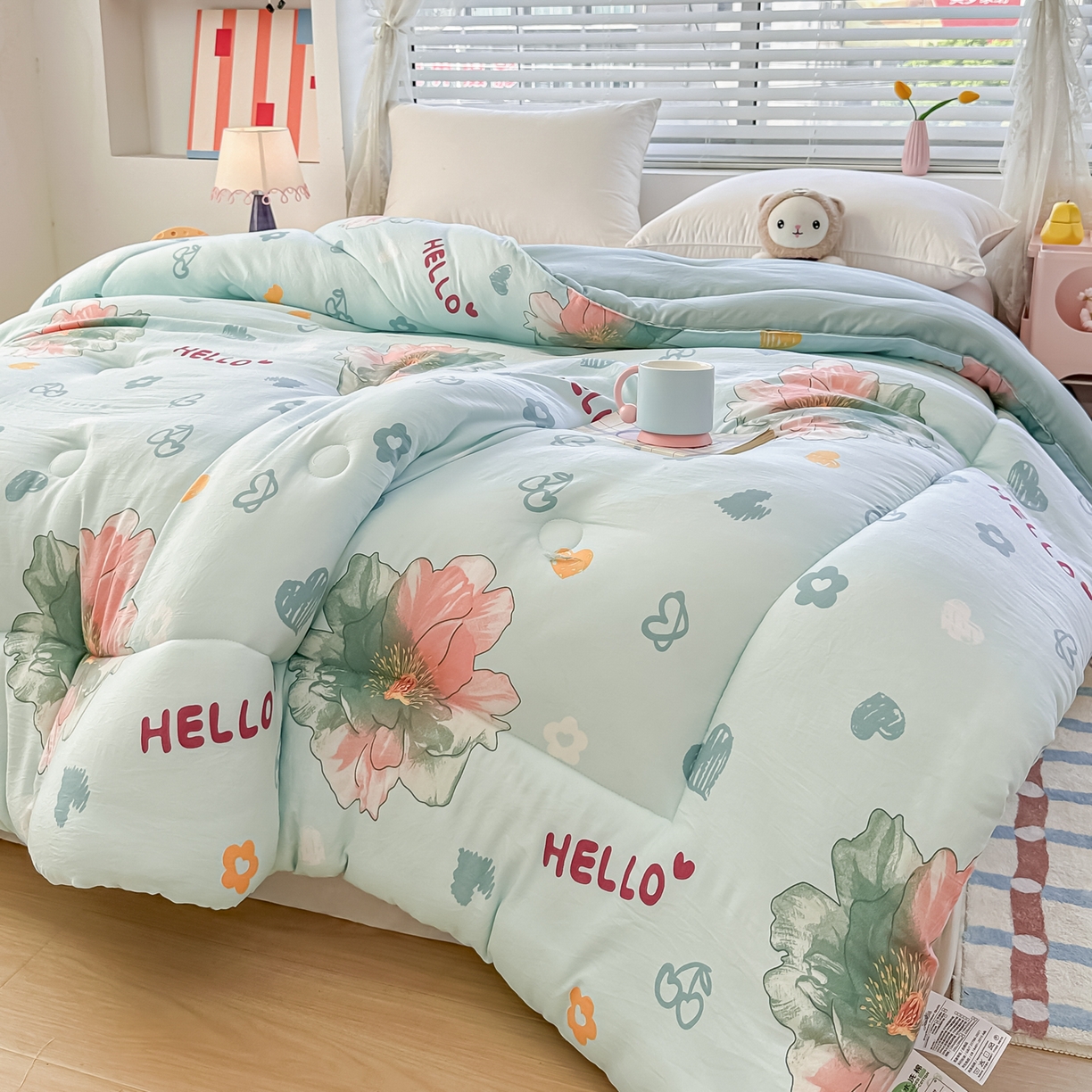 91家纺网 家纺一手货源 找家纺 好欣怡家纺 2025新款A类水洗棉冬被大豆纤维学生四季被子被芯跨境直播（提供买家秀质检报告） 花颜