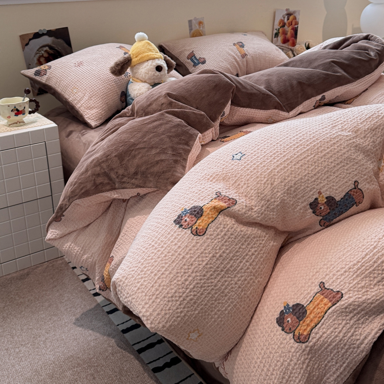 91家纺网 家纺一手货源 找家纺 （总）雅居纺家纺 2025新款全棉华夫格+牛奶绒印花四件套