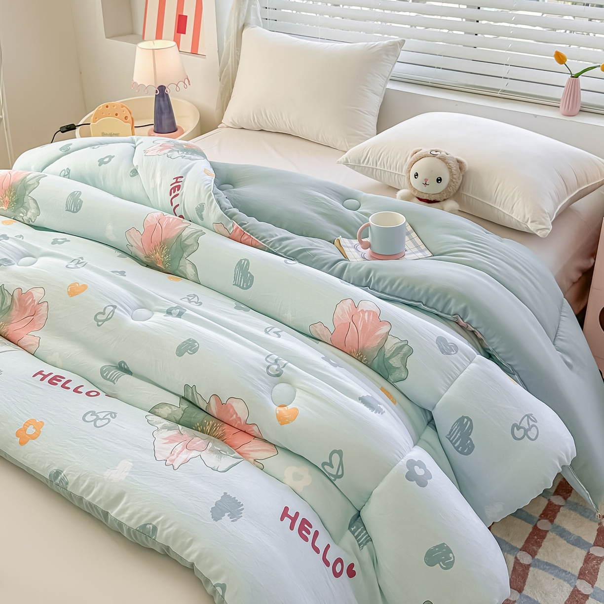 91家纺网 家纺一手货源 找家纺 好欣怡家纺 2025新款A类水洗棉冬被大豆纤维学生四季被子被芯跨境直播（提供买家秀质检报告） 花颜