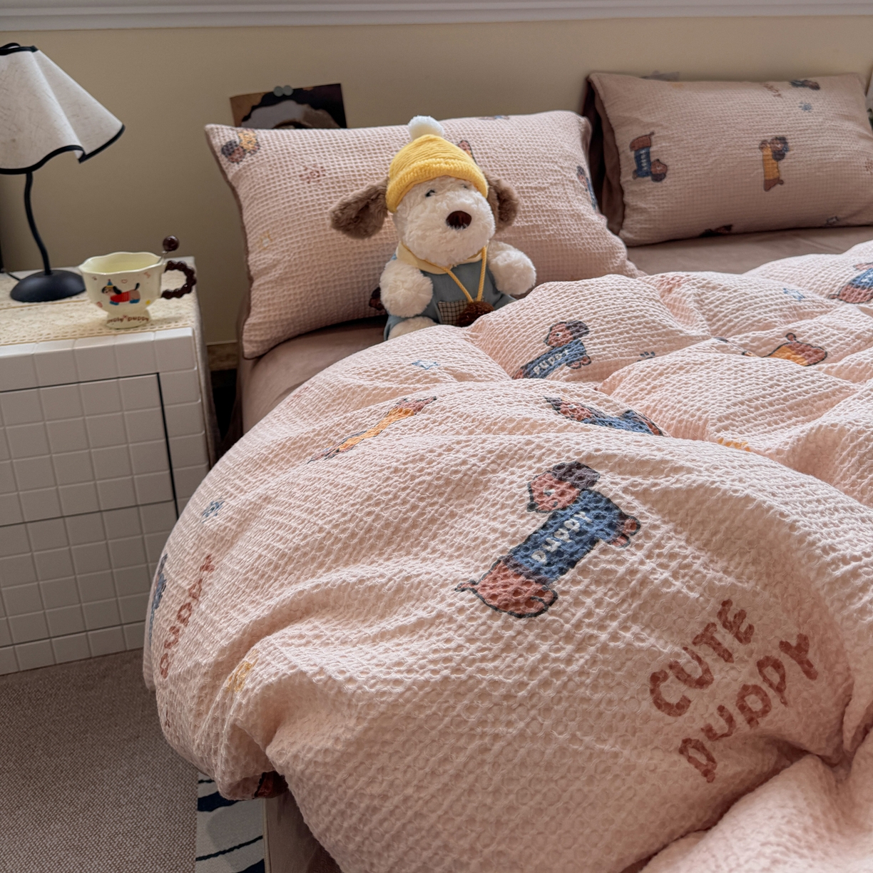 91家纺网 家纺一手货源 找家纺 （总）雅居纺家纺 2025新款全棉华夫格+牛奶绒印花四件套