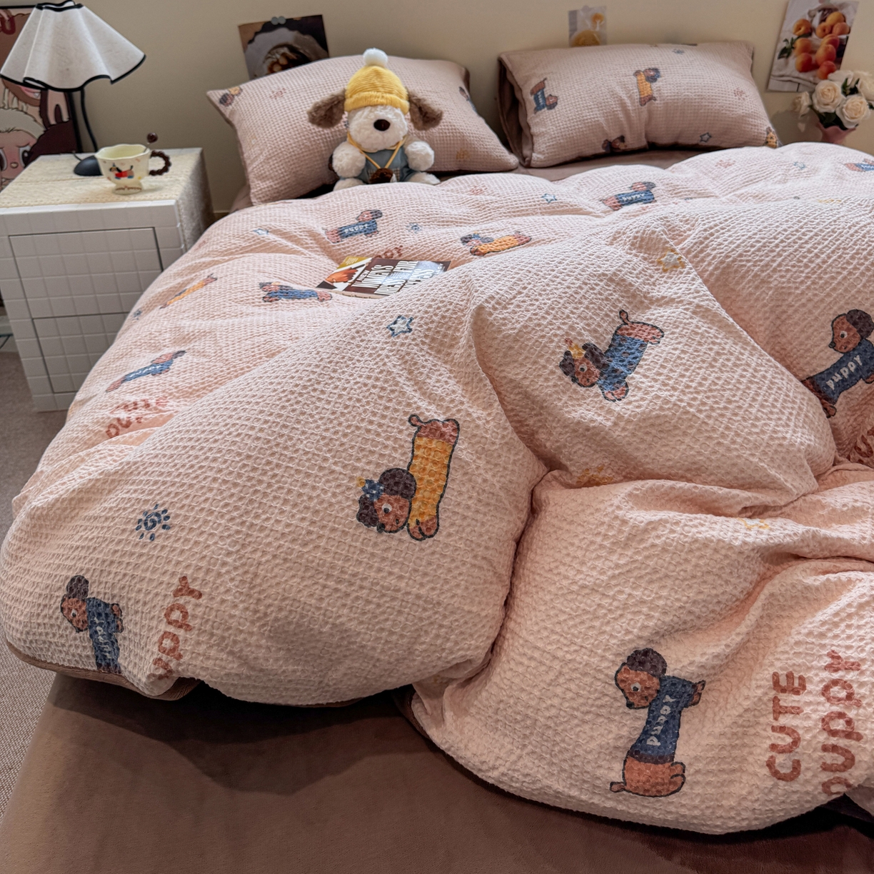 91家纺网 家纺一手货源 找家纺 （总）雅居纺家纺 2025新款全棉华夫格+牛奶绒印花四件套