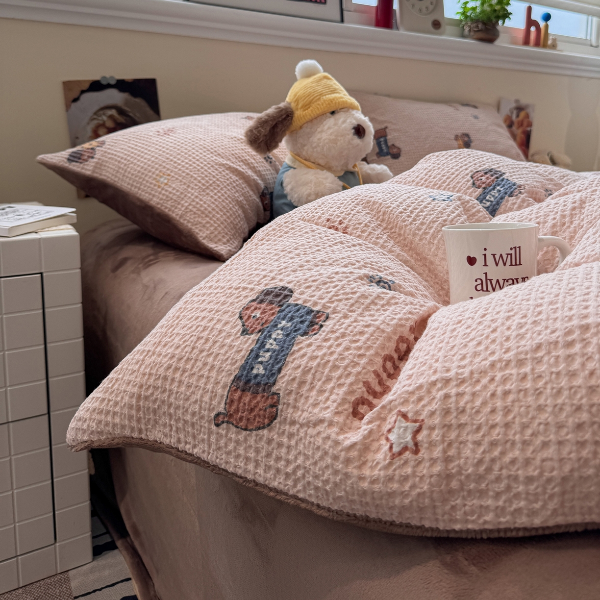 91家纺网 家纺一手货源 找家纺 （总）雅居纺家纺 2025新款全棉华夫格+牛奶绒印花四件套