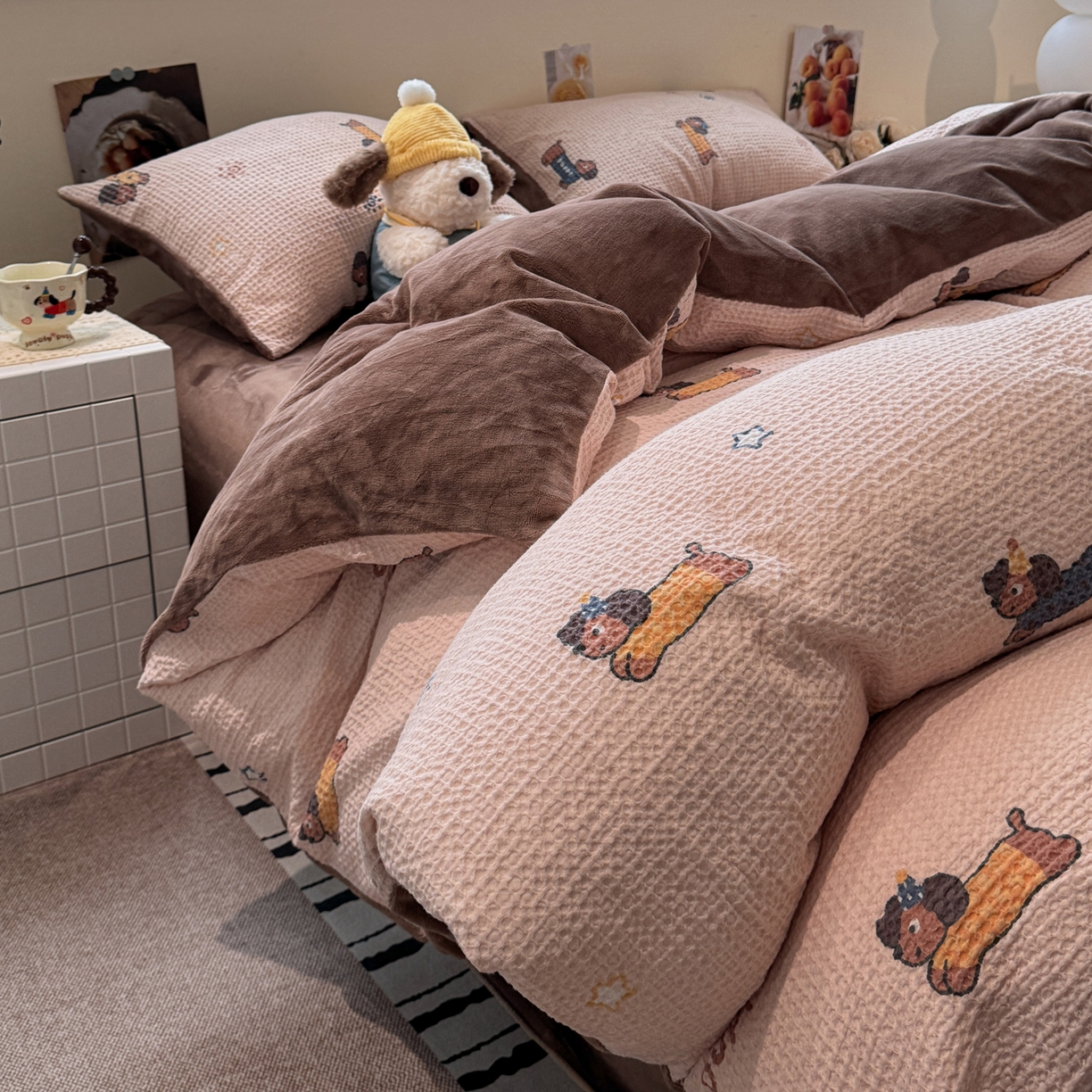 91家纺网 家纺一手货源 找家纺 （总）雅居纺家纺 2025新款全棉华夫格+牛奶绒印花四件套