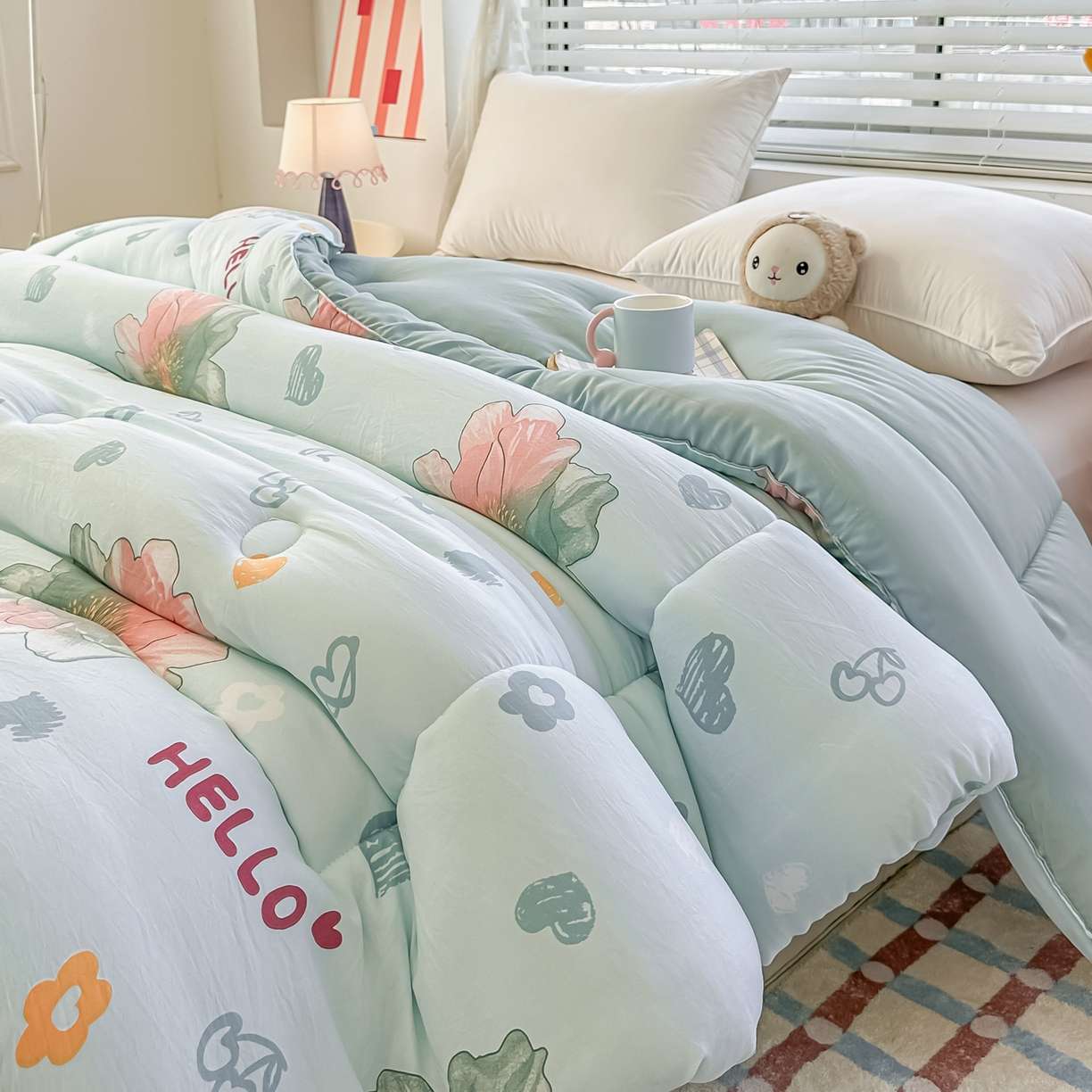 91家纺网 家纺一手货源 找家纺 好欣怡家纺 2025新款A类水洗棉冬被大豆纤维学生四季被子被芯跨境直播（提供买家秀质检报告） 花颜