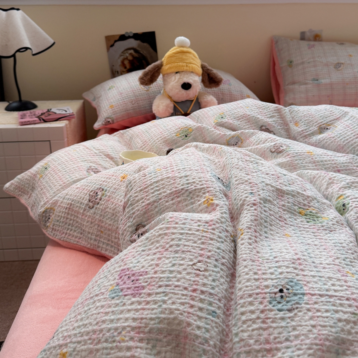 91家纺网 家纺一手货源 找家纺 （总）雅居纺家纺 2025新款全棉华夫格+牛奶绒印花四件套