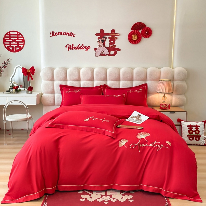 91家纺网 家纺一手货源 找家纺 （总）花愿（原花纪） 2025新款水洗棉刺绣婚庆四件套系列