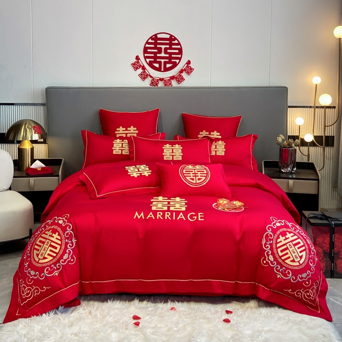 91家纺网 家纺一手货源 找家纺 （总）花愿（原花纪） 2025新款水洗棉刺绣婚庆四件套系列