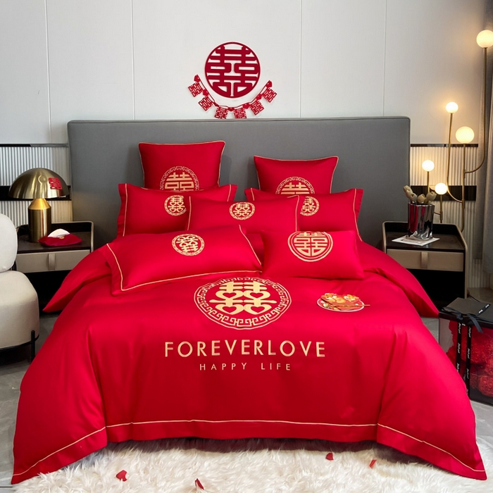 91家纺网 家纺一手货源 找家纺 （总）花愿（原花纪） 2025新款水洗棉刺绣婚庆四件套系列