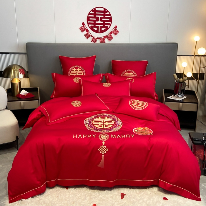 91家纺网 家纺一手货源 找家纺 （总）花愿（原花纪） 2025新款水洗棉刺绣婚庆四件套系列