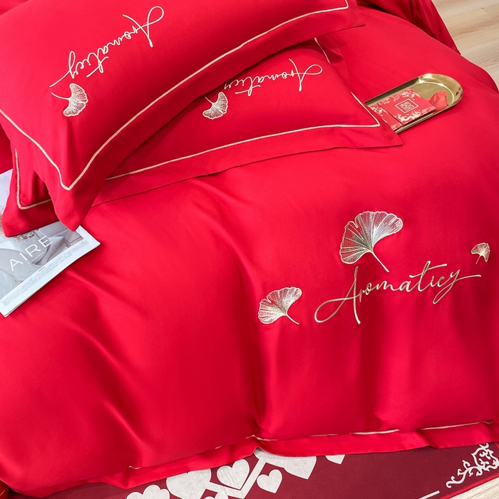 91家纺网 家纺一手货源 找家纺 花愿（原花纪） 2026新款水洗棉刺绣婚庆四件套系列 丹枫迎喜