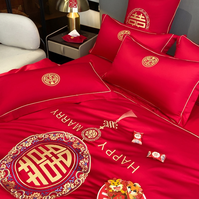 91家纺网 家纺一手货源 找家纺 花愿（原花纪） 2026新款水洗棉刺绣婚庆四件套系列 唯一