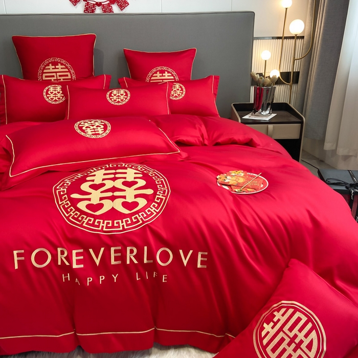 91家纺网 家纺一手货源 找家纺 花愿（原花纪） 2026新款水洗棉刺绣婚庆四件套系列 如意