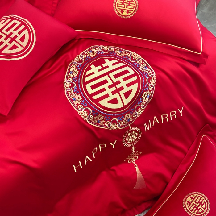 91家纺网 家纺一手货源 找家纺 花愿（原花纪） 2026新款水洗棉刺绣婚庆四件套系列 唯一