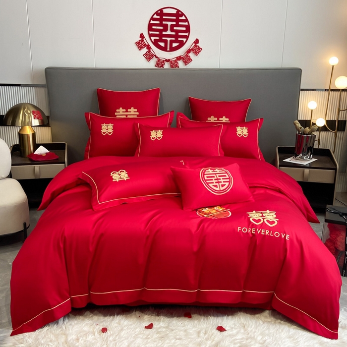 花愿（原花纪） 2026新款水洗棉刺绣婚庆四件套系列 喜爱