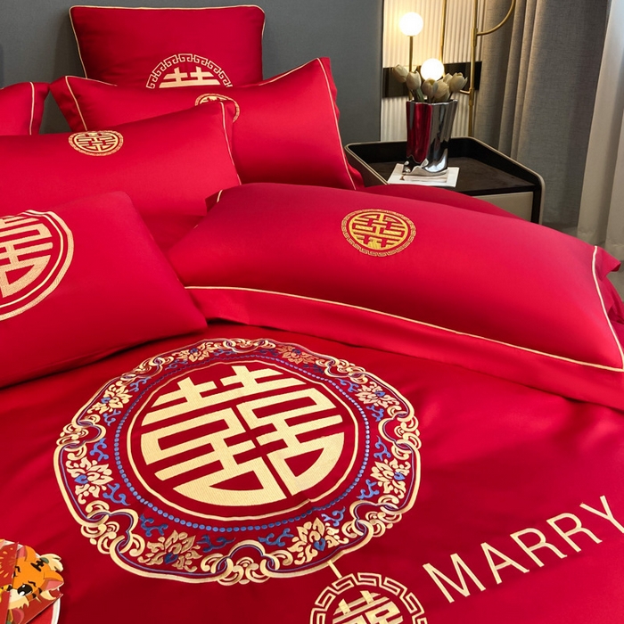 91家纺网 家纺一手货源 找家纺 花愿（原花纪） 2026新款水洗棉刺绣婚庆四件套系列 唯一