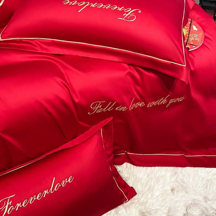 91家纺网 家纺一手货源 找家纺 花愿（原花纪） 2026新款水洗棉刺绣婚庆四件套系列 钟爱一生