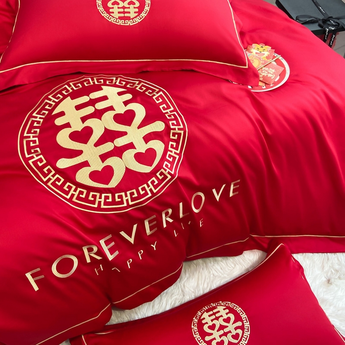 91家纺网 家纺一手货源 找家纺 花愿（原花纪） 2026新款水洗棉刺绣婚庆四件套系列 如意