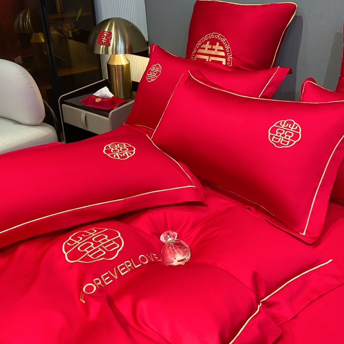 91家纺网 家纺一手货源 找家纺 花愿（原花纪） 2026新款水洗棉刺绣婚庆四件套系列 永恒之恋