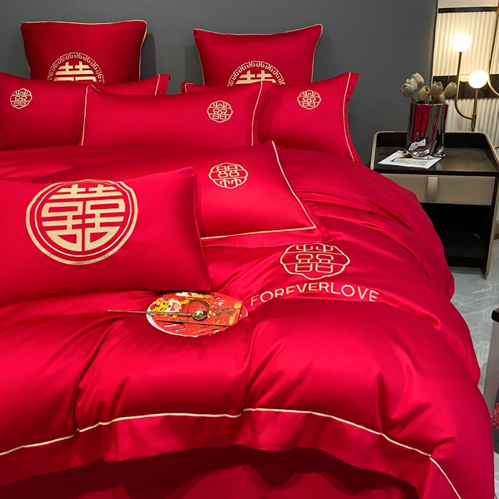 91家纺网 家纺一手货源 找家纺 花愿（原花纪） 2026新款水洗棉刺绣婚庆四件套系列 永恒之恋