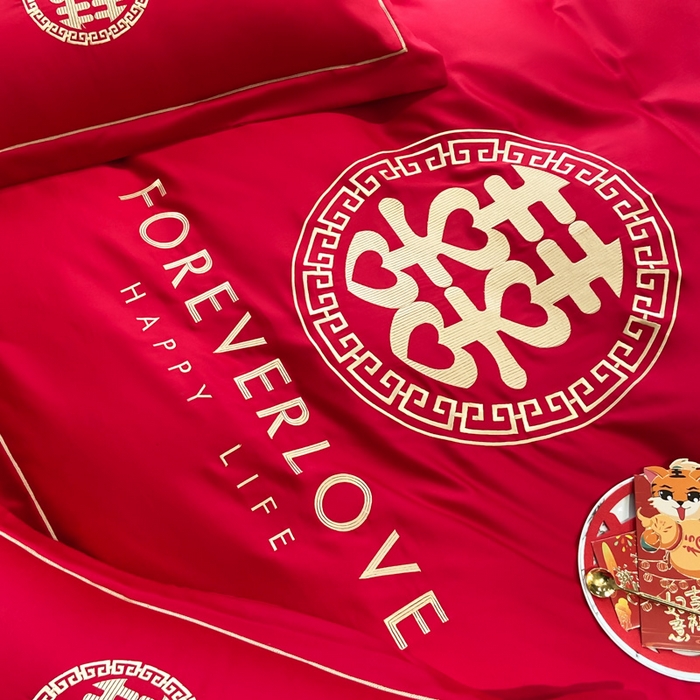 91家纺网 家纺一手货源 找家纺 花愿（原花纪） 2026新款水洗棉刺绣婚庆四件套系列 如意