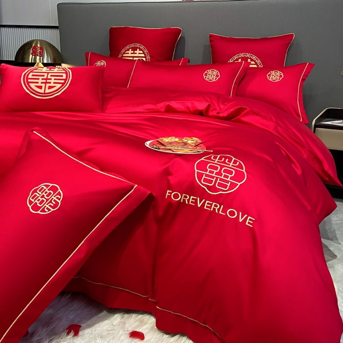 91家纺网 家纺一手货源 找家纺 花愿（原花纪） 2026新款水洗棉刺绣婚庆四件套系列 永恒之恋