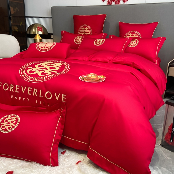 91家纺网 家纺一手货源 找家纺 花愿（原花纪） 2026新款水洗棉刺绣婚庆四件套系列 如意